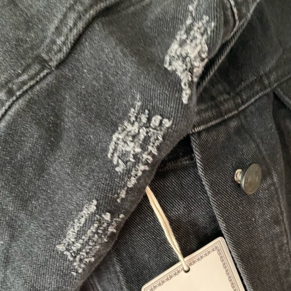 NWT Seven Black Denim Boho Distressed Jean Jacket - Picture 7 of 12